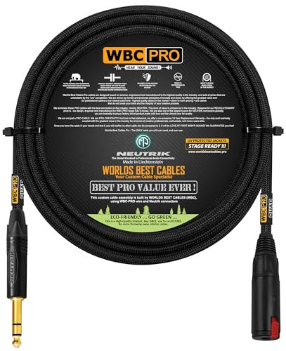 2 Meter - WBC-PRO-QUAD Ultra-Silent, Ultra-Flexible, Balanced Star-Quad Headphone Extension Cable with ¼” (6.35mm) Neutrik Male TRS Plug to Locking Female TRS Jack & Black Tweed Jacket