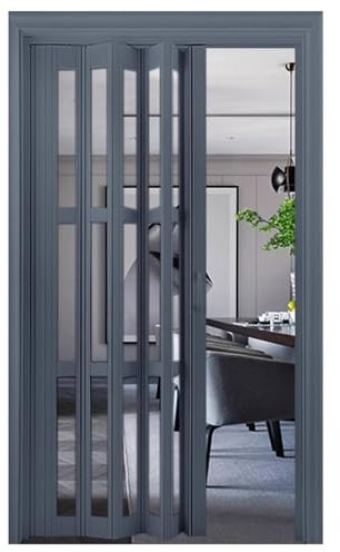 CHZDPP Teleskop-Falttüren Schwarz/graue Aluminium-Legierung Faltbare Scheunentür, Innere Akkordeontür für Küche und Bad, Anpassbare Bi-Falttüren für kleine Räume(Gray,77x80in(195.6x203.2cm))