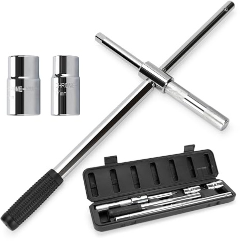 TONDA Extended Lug Wrench, 4 Way Tire Iron for Car, Lug Nut Removal Tool with Storage Case, 1/2 Drive with 17/19mm and 21/23mm Sockets