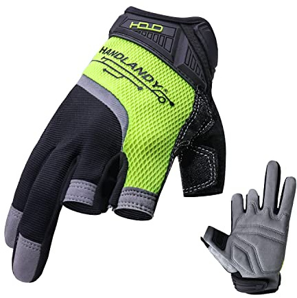 HLDD HANDLANDY Fingerlose Arbeitshandschuhe, Utility-Arbeitshandschuhe für Männer und Frauen, gepolsterte Halbfinger-Arbeitshandschuhe