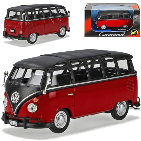 Generisch Volkwagen T1 Transporter Personen Bully Rot Schwarz 1/43 Cararama Modell Auto