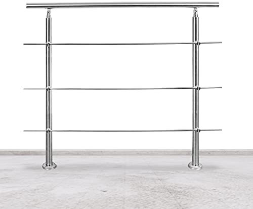 Lospitch Corrimano in acciaio inox, ringhiera per scale interne ed esterne, ringhiere per balconi parapetti, scale regolabili ad angolo, Ø 42 mm (180 cm, 3 barre trasversali)