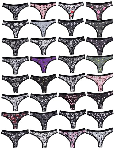 Morvia Variety of Panties Thongs Sexy Cute Chic Gothic Contrast Lace Halloween Skulls Stars Inspired Print Random Underwear