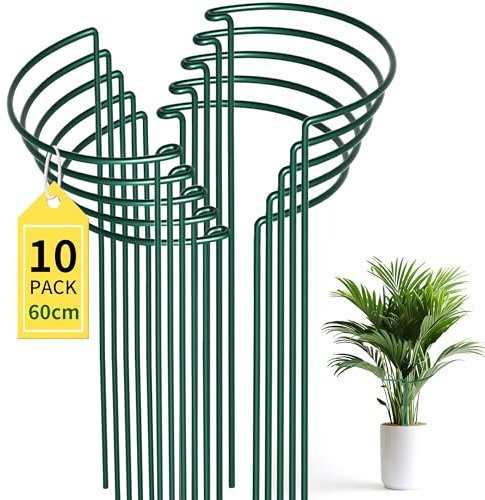 LYFETC 10pcs 25×60cm Plant Support Stakes - Sturdy Metal Garden Supports, Plant Supports for Outdoor Plants, Half Round Ring Design for Various Plants like Peonies, Roses, Hydrangeas and Tomatoes