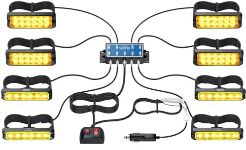 AUTOUTLET 8x 6LED & 12LED Warnlicht Frontblitzer, 12V/24V Blinklicht Stroboskoplicht Warnleuchte 14 Modi & 4,5M Kabel, IP67 Wasserdicht Blinklichter Warnung Beacon Blitzmodul für LKW, Truck, Emergency