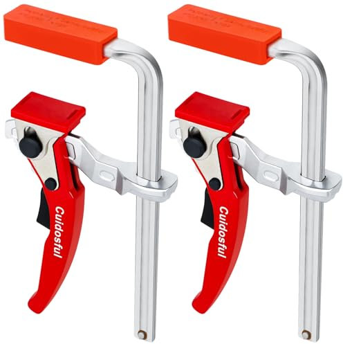 Quick Release Ratchet Clamp Set, 2 Pack Heavy Duty Rail Saw Clamps with Guide Rail Compatibility, Ideal for Woodworking, Table Saw Holding Jig