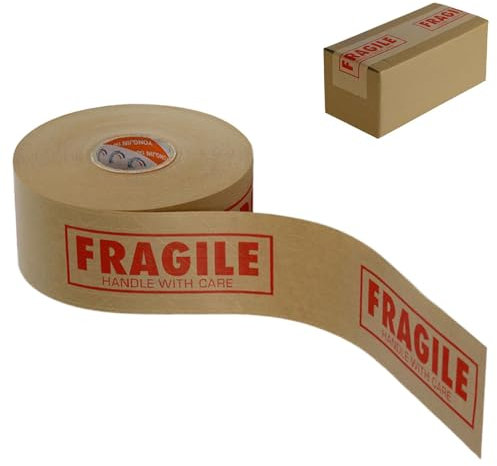 Huvqianu Paper Packing Tape, Multifunctional Tape, Box Sealing Stickers, Fragile Caution Note for Shipping, Moving, Packaging, and Marking, 2.83 Inches 500g Easy to Apply