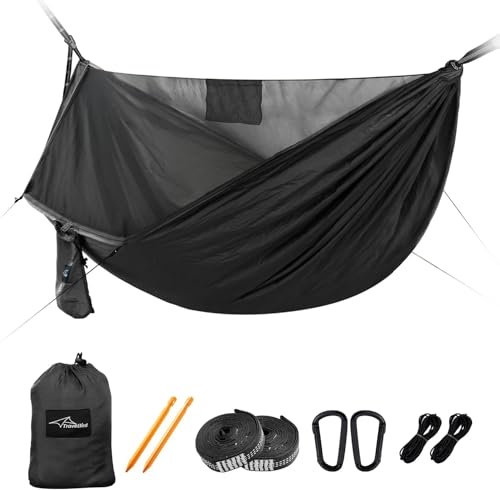 Travel Bird Hamac d'extérieur Camping avec Moustiquaire et Corde de Faîtage, Extra Large pour 2 Personnes, 290 x 140 cm, Hamac Tout-en-Un avec des Sangles d'arbre, Idéal pour l'extérieur, Randonnée