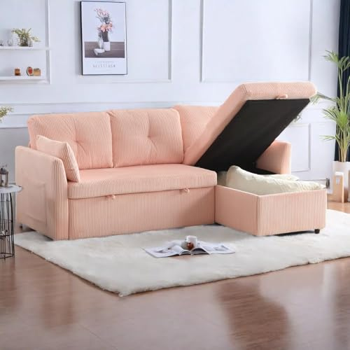 Sofa mit Schlaffunktion, Big Sofa 3 Sitzer Sofa L Form Modernes Design, Polstermöbel Loungesessel mit Storage Seats, Wohnzimmer Möbel Schlafsofa, modular corner sofa for living rooms, Velvet Pink