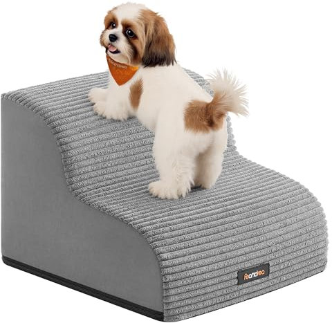 Feandrea Scala a 2 Gradini per Cani, Pendenza per Letto, Divano, Scaletta per Animali Domestici Impermeabile e Antiscivolo, Copertura Sfoderabile e Lavabile, Maniglia, Grigio Tortora PPS002G01