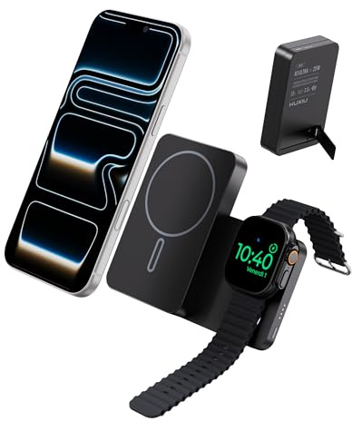 KU XIU Qi2.2 25W Magnetico Power Bank 10000mAh per iPhone e Apple Watch | 3-in-1 Wireless Powerbank con Supporto, Compatibile con Magsafe, 30W USB-C Ricarica Rapida, per iPhone & iWatch & Airpods
