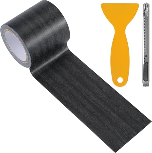 craspire 180x2.24 dunkelschwarzes Reparaturband Mit Holzmaserung Selbstklebend Realistischer Holzflicken PE Imitation Tapetenbordüre Allzweck Schaber Werkzeugsatz Für Die Heimwerker Möbelrenovierung