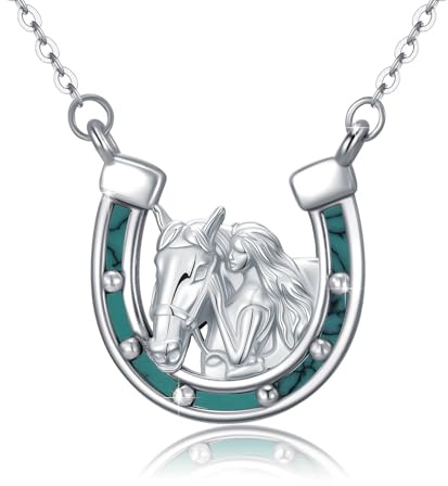 REDSUN Mädchen und Pferd Halskette 925 Sterling Silber Vintage Hufeisen Anhänger Keltischer Knoten Pferde Kette Pferde Schmuck für Frauen Mädchen, Sterling Silber