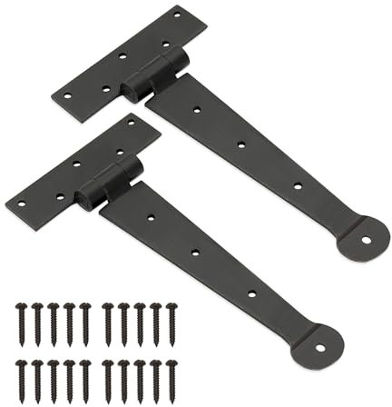 Infinity Decor Pair of Traditional Hand Forged Iron 9 (230mm) Penny End T Hinges Set in Black Beeswax Finish for Wooden Shed Outdoor Gate Door
