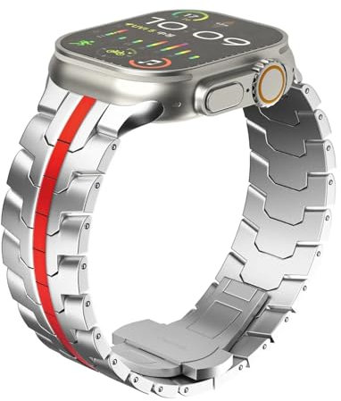 dongriuk Correa de titanio de lujo para Apple Watch Ultra 2 (49 mm, 45 mm, 44 mm y 42 mm) y acero inoxidable para Apple Watch 9, 8, 7, 6, 5 SE.(Silver red,42/44/45/49mm)