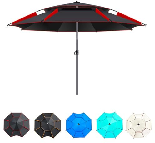 IMUNKT Angelschirm Im Freien Windschutz Strandschirm 180/200/220/240/260cm Angeln Sonnenschirm 360°Neigbar Für Picknick, Camping(Black-red,180cm/6ft)