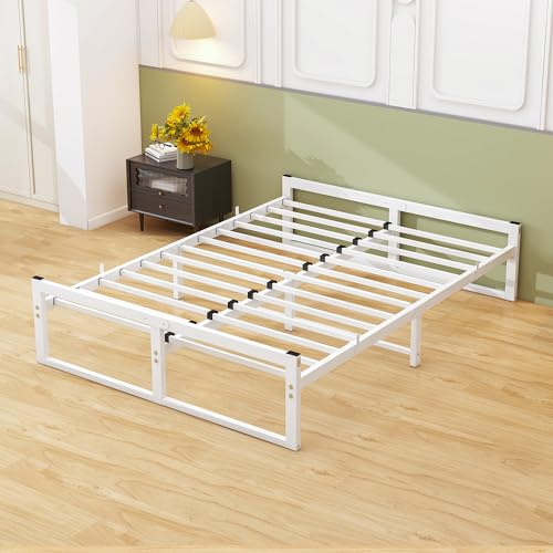 VECOCHO Bett 160x200 mit Lattenrost,Bettgestell 160x200 aus Metall mit Stahllattenstütze,Metallbett 160x200-48cm Höhe Jugendbett mit Stauraum,Doppelbett,Kein Boxspringbett,Weiß Cadre de Lit