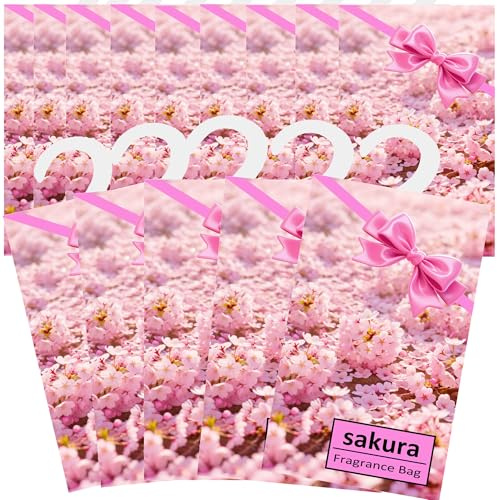 14PCS Duftsäckchen Kleiderschrank Dufterfrischer, Hanging Duft Beutel, Scent Tasche Garderobe Lufterfrischer, Schrankduft Frische, Schrankdeo Geruch Sachet für Closet, Auto, Schuhregal (Sakura)