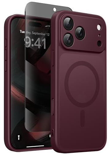 Magnetic Case for iPhone 17 Pro Max with Privacy Screen Protector [Compatible with MagSafe][Camera Protection][Military-Grade][Camera Control Cover]Translucent Matte 17 ProMax Phone Case,Wine Red