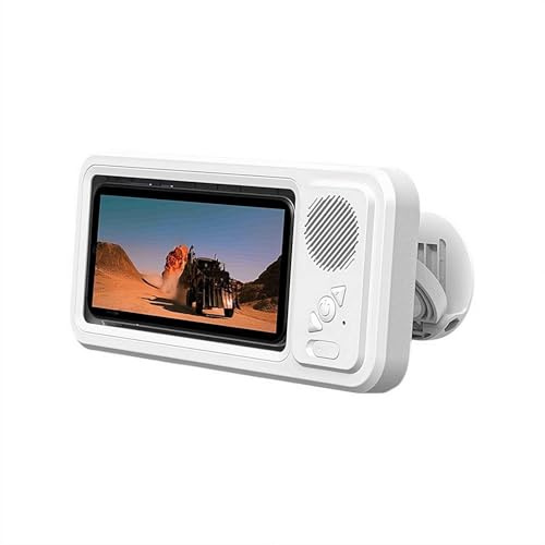 Waterproof Phone Holder with Speaker, Waterproof 480° Rotatable Wall Mount Shower Phone Holder with Screen Touch & Anti-Fog Case, Bathroom Phones Stand with Suction Cup for Bathroom (white 1pcs)
