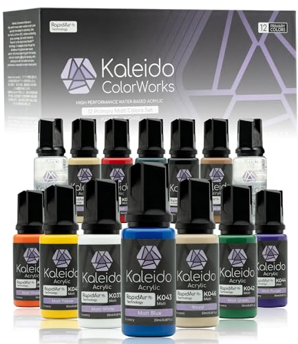 Gaahleri Kaleido Primary Matt 12-Color Set Water-Based Acrylic Airbrush Paint Kit for Scale Models, Gundam, Mecha, Cars & Miniatures – Pre-Thinned, High Gloss, Fast-Drying, with Thinner & Cleaner