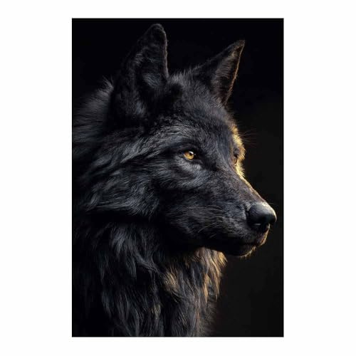 DMZPKZB Leinwandkunst-Poster Schwarzer Wolf Wanddekorationen, Leinwandbilder,Geeignet für Wohnzimmer, Schlafzimmer, Büro und Arbeitszimmer(Schwarz154)-50x70cm Ungerahmt