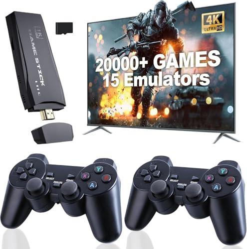 LOCVMIKY 2026 Retro Konsole, Game Stick Spielekonsole mit 20,000+ Klassikern, 2 Controller Plug & Play, Geschenk für Familie