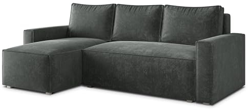 Masseno Ecksofa POTARO LM mit Schlaffunktion L-Form, Glamour Sofa mit Bettkasten, Wohnzimmersofa, Couch, Soffa, Bettsofa, Couchgarnitur - Grau, LUMO 75