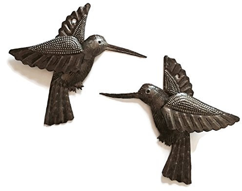 aus recyceltem Metall, Kolibris, haitianische Drum Art Wand (Set von 2) 15,2 x 14 cm