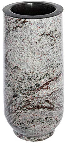 Afterglow Stilvolle Grabvase Classic aus echtem Granit Orion hell Höhe 20 cm/Ø 10 cm Grabschmuck wetterfest frostsicher Granitvase mit Kunststoffeinsatz Friedhofsvase