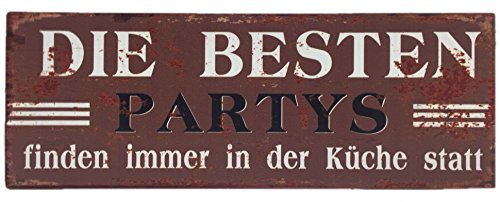 Nostalgie Retro Blechschilder | DIE BESTEN Partys Finden Immer in der Küche statt| Shabby Chic, Antik Metallschild für inner & draußen 13 x 36 cm