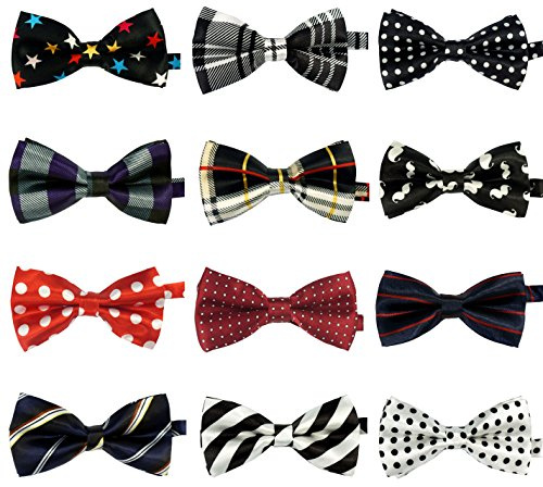 LilMents 12-pack pojkar blandade mönster justerbar före bunden rosett slips set