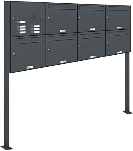 AL Briefkastensysteme 7er Standbriefkasten Anthrazitgrau RAL 7016 mit Klingel als 7 Fach Briefkastenanlage in Postkasten Briefkasten Design modern