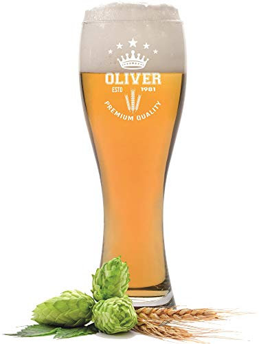 FORYOU24 Leonardo Weizenglas mit Gravur Motiv Krone - Geschenk für Männer ideal als Vatertagsgeschenk 0,5l - Bierglas mit Gravur - Weizenbierglas als Geburtstagsgeschenk für Männer