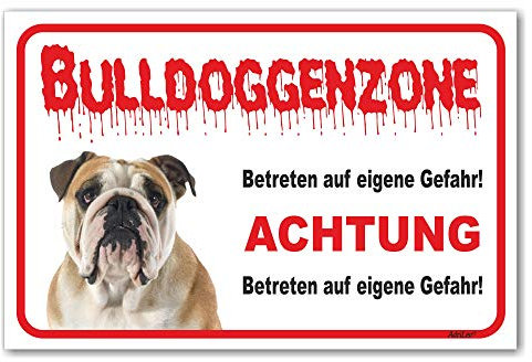 AdriLeo Schild - Vorsicht Englische Bulldogge - Zone - (20x30cm) / Achtung Hund Wachhund robust langlebig UV-beständig wetterfestes Warnschild