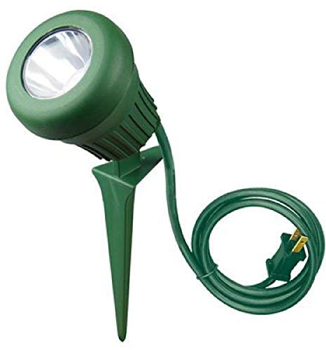 Woods 0434 60-Watt 200 Lumen Light; Weather Resistant; Heavy Duty Stake; Durable Fixture; Polarized Plug with 3-Foot Cord; Green Finish; 2 Ext 60W Floodlight; 5 LEDs; 2 Extra Lenses; 1-Pack