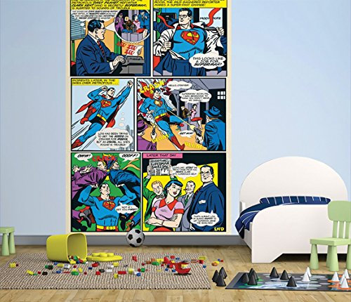 1Wall Superman Comic Strip Feature Wall Wallpaper Mural 1.58 x 2.32m, Wood, Multi-Colour, 1 x 158 x 232 cm