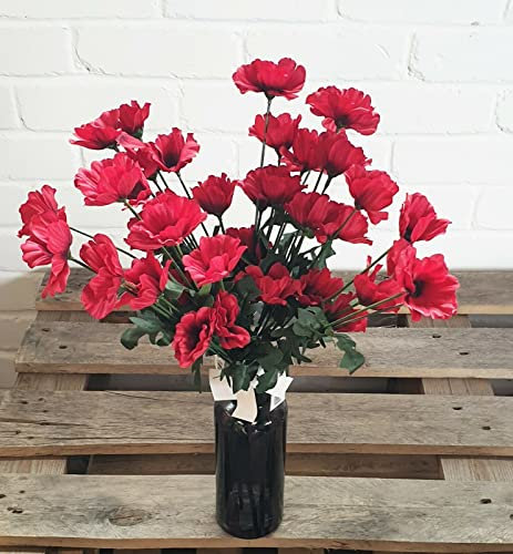 Künstliche Mohnblumen, 45 cm hoch, rot, 10 Stück