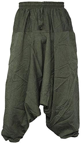 Pantalones estilo ninja, genio, Aladino, harén Little Kathmandu, pantalones de algodón ligero para hombres verde verde L