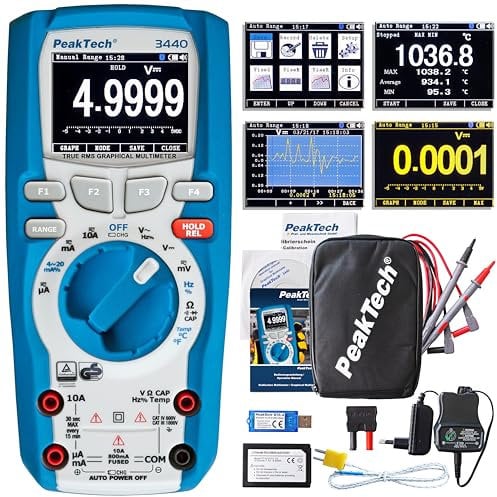 Peaktech 3440 – Multimetro Digitale True Rms con Bluetooth 4 e Display Grafico, 50.000 Conteggi, Tüv/Gs, Autorange, Voltmetro, Tester di Continuità - Cat Iii 1000V