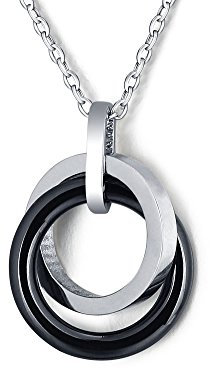 Hanessa Damen-Schmuck silberne Hals-kette mit Ring in Ring-Anhänger Edelstahl Keramik in Silber/Schwarz Geschenk zu Weihnachten für die Ehe-Frau/Freundin/Frauen
