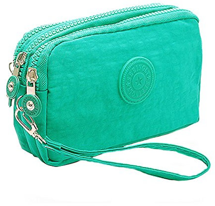 Forlady, Pochette multiuso con 3 scomparti, chiusura con cerniera, per chiavi, denaro, cellulare, adatta per lo sport Verde scuro. Taglia unica
