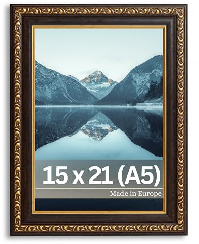 VictoR antiker - kunstvoller Fotorahmen „Chagall“ in Schwarz Gold - 15x21 cm (A5) Deko Bilderrahmen Vintage - geeignet für Urkunden - Zeugnisse - Bilderrahmen Schwarz 15x21 - Barock