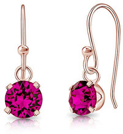 Orecchini Pendenti Argento 925 Placcati Oro Rosa con Brillantini di Cristallo - Orecchini Pendenti Donna Oro Rosa - Orecchini Oro Placcato - Orecchini Fucsia - Orecchini Donna Colorati