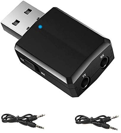 EasyULT Bluetooth 5.0 Usb Dongle Adapter for PC, 3 in 1 USB Bluetooth Transmitter Receiver Adapter with 3.5mm AUX, Wireless Transfer for TV Headset Speaker Keyboard Mouse Printer Car Speakers