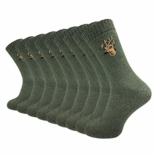 GAWILO Jägersocken für Herren (9 Paar) | Robuste Army- und Freizeitsocken mit Frotteefuß verhindert Bildung von Blasen und reguliert Feuchtigkeit (grün)