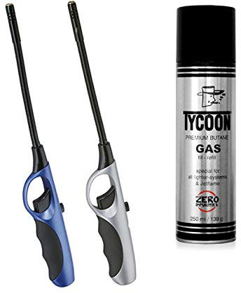 Cilio Stabfeuerzeug Flexi Turbo 2er Set 295597 mit Butangas 295542 (Blau + Silber)