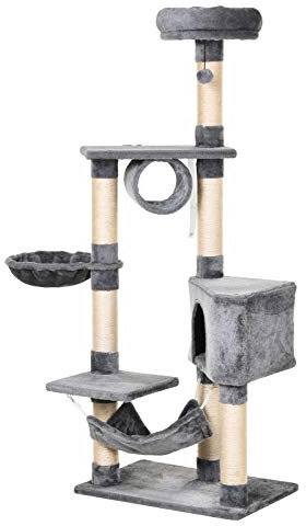 PawHut Árbol Rascador para Gatos 154 cm de Altura Torre para Gatos con Plataformas Túnel Hamaca y Postes de Rascado de Sisal 60x40x154 cm Gris