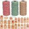 3 Rouleaux Ficelle de Coton Corde de Noël Rouge Blanche Vert Jute 2mm Ficelle Emballage Cadeau Decorative Bakers Twine Bobines Fil, avec 100 Papier Kraft Étiquette Cadeaux de Noël, (150M+100 Tags)