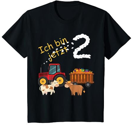 Kinder Ich bin 2 Jahre zweiter Geburtstag Traktor mit Kuh T-Shirt